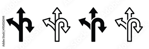 Choice vector icons set. Alternate Route line and filled flat Symbols set