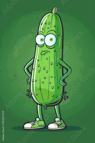 Cucumber Cartoon Character with Green Sneakers