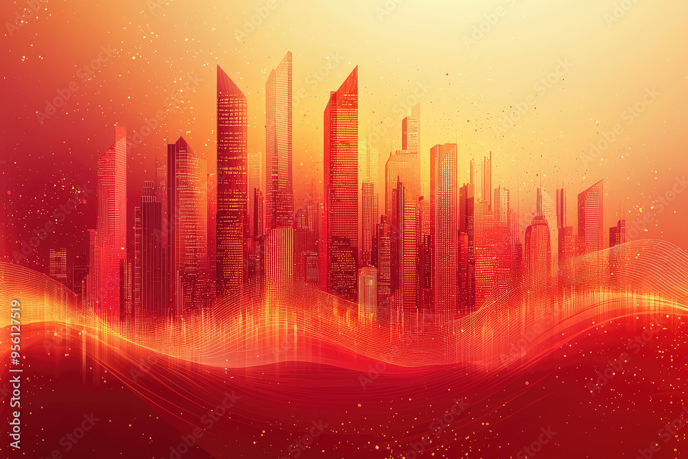 A fiery sunset casts a warm glow over a city skyline, creating a dramatic and vibrant abstract cityscape. A fiery sunset casts a warm glow over a city skyline, creating a dramatic and vibrant abstract cityscape.