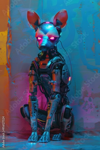 Cyberpunk Canine: A Futuristic Robot Dog in Neon Lights