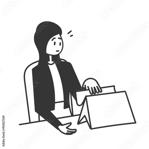business woman checking calendar in doodle hand drawn style
