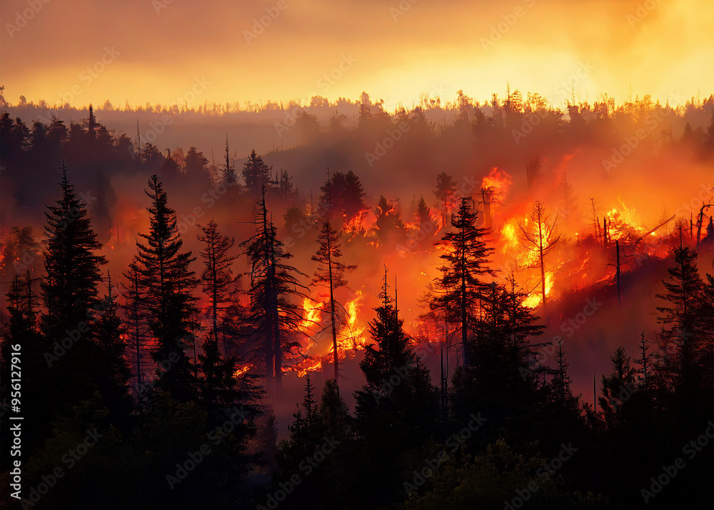 In einem Wald wütet ein Feuer