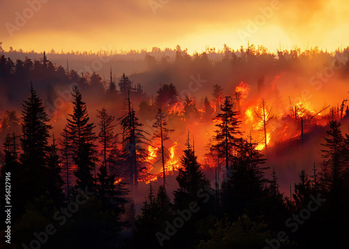 Obraz na płótnie In einem Wald wütet ein Feuer w salonie