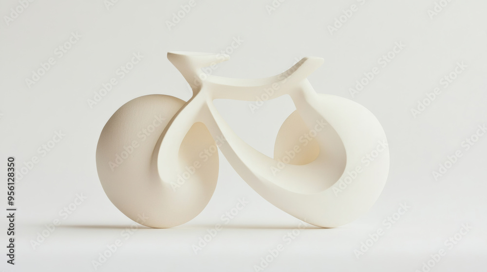 A white ceramic figurine that resembles and abstract bicycle piece, is placed on a white background A white ceramic figurine that resembles and abstract bicycle piece, is placed on a white background