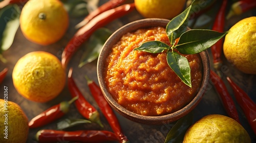 Vibrant Japanese Yuzu Kosho Paste Closely Showcased with Fresh Citrus and Spices