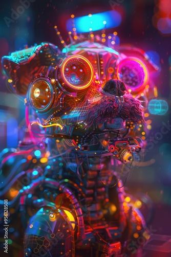 Cyberpunk Dog with Glowing Eyes