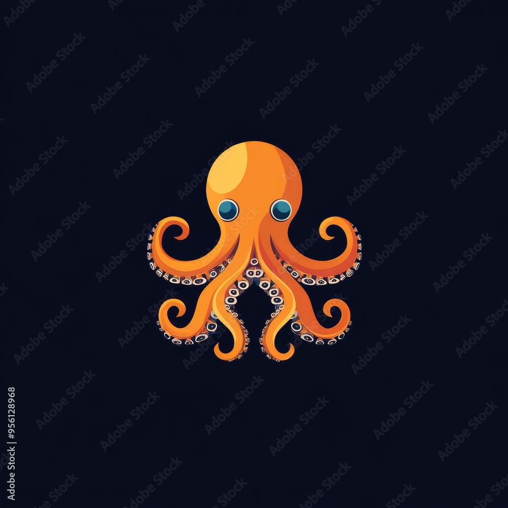 Orange Octopus with Blue Eyes on a Dark Background Orange Octopus with Blue Eyes on a Dark Background