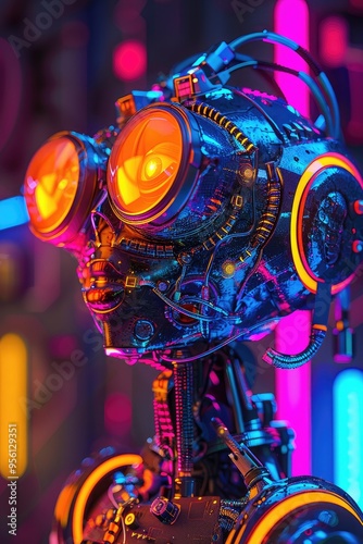 Cyberpunk Robot with Glowing Eyes