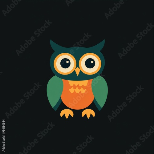 Cartoon Owl with Green Wings and Orange Belly