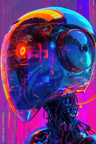 Cybernetic Head with Glowing Internal Components