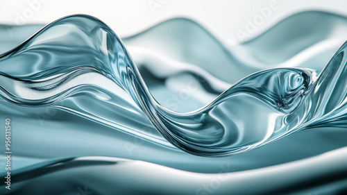 A fluid abstract design with waves in translucent blue tones creating a tranquil atmosphere