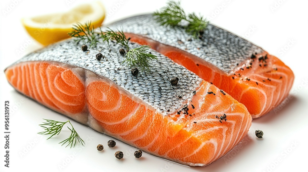 Raw Salmon Fillet with Dill, Lemon, and Black Peppercorns Raw Salmon Fillet with Dill, Lemon, and Black Peppercorns