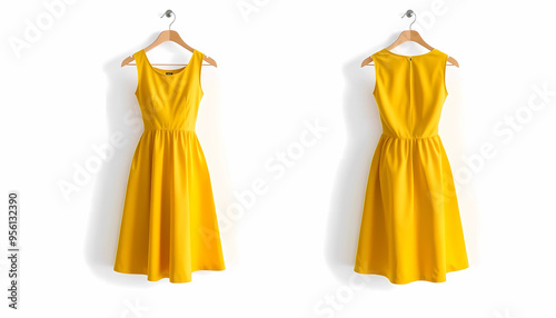 Here's a mockup of a Yellow Sun dress with a white wall and a front and back view. Please replace the design with your own.