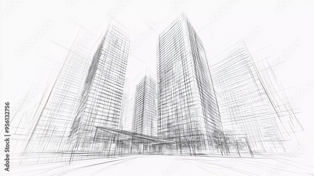 High rise building sketch. Good architecture High rise building sketch. Good architecture