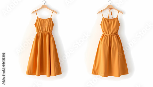 Here's a mockup of a Brown Sun dress with a white wall and a front and back view. Please replace the design with your own.