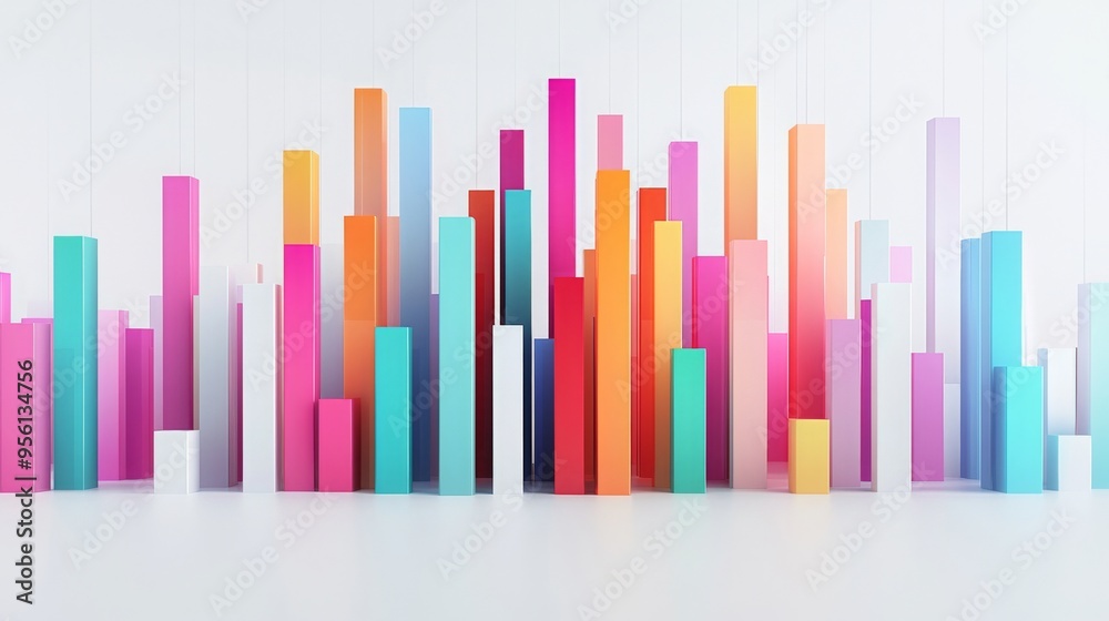 Vibrant Abstract Bar Chart Landscape in 3D Illustration on White Background Medium Shot Upper Body Portrait with Copy Space - Realistic 8K Photo Vibrant Abstract Bar Chart Landscape in 3D Illustration on White Background Medium Shot Upper Body Portrait with Copy Space - Realistic 8K Photo