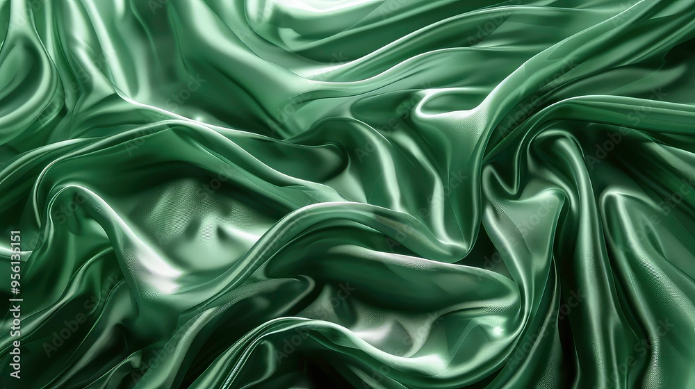 Fototapeta premium Abstract green fabric background with soft waves and folds.