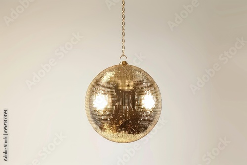 disco ball hanging on chainlet isolated on white