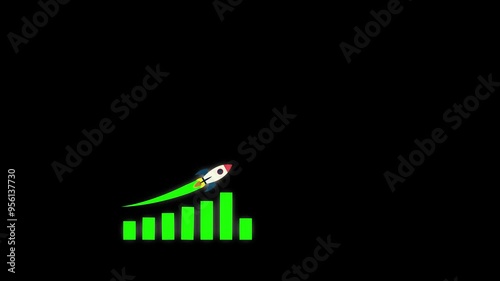 Business graph chart with growing business concept. Arrow Rising On Graph With rocket Sale Symbols. Abstract business growth and graph chart icon animation background. Profit, Business Success icon.