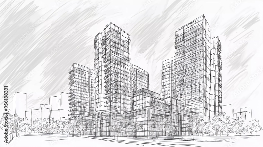 High rise building sketch. Good architecture High rise building sketch. Good architecture
