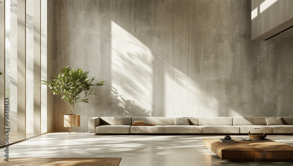 a minimalist living room with large windows and natural light a minimalist living room with large windows and natural light