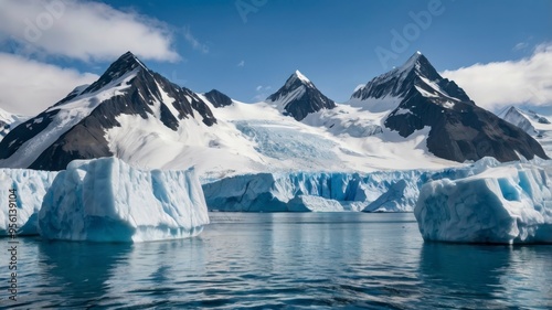 Wallpaper Mural Snow-capped mountains and blue glacier in serene Arctic waters Torontodigital.ca