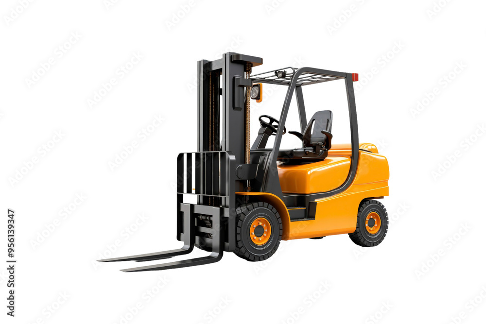 Yellow forklift with black forks and a seat. Suitable for industrial, construction, warehouse, logistics, and transportation themes Yellow forklift with black forks and a seat. Suitable for industrial, construction, warehouse, logistics, and transportation themes