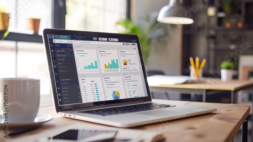 Laptop displaying a content management system CMS interface, website backend design, seamless content creation photo