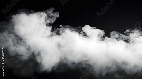 White smoke drifting, flow, on black background, abstract