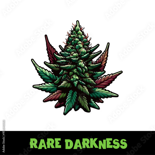 Vector Illustrated Rare Darkness Cannabis Bud Strain Cartoon