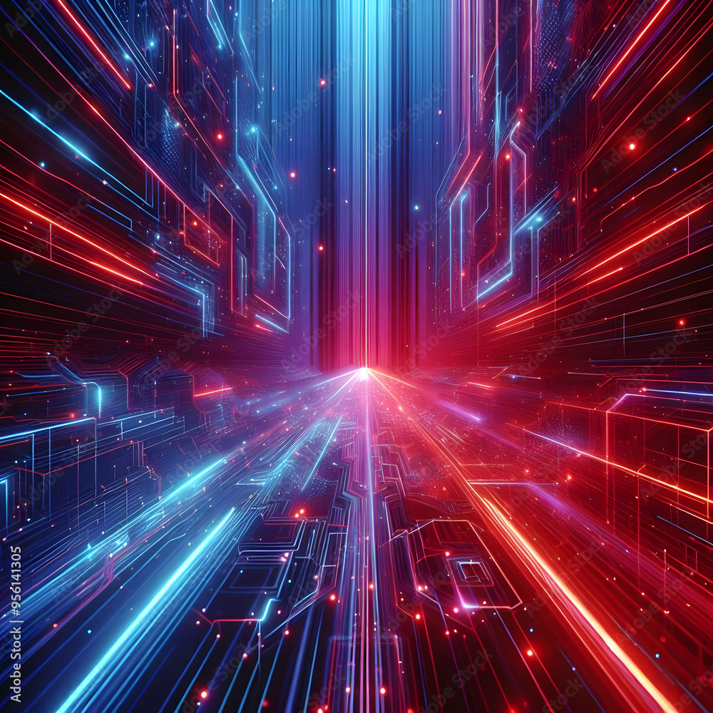 3d render abstract minimal neon background red and blue line going up glowing in ai generated 3d render abstract minimal neon background red and blue line going up glowing in ai generated