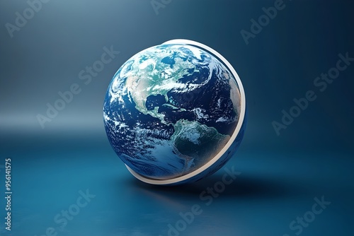 Cobalt Blue Globe with Glowing Ring for International Awareness Concept in 3D Rendering