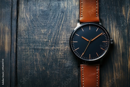 Wallpaper Mural Elegant wristwatch on textured wooden surface Torontodigital.ca