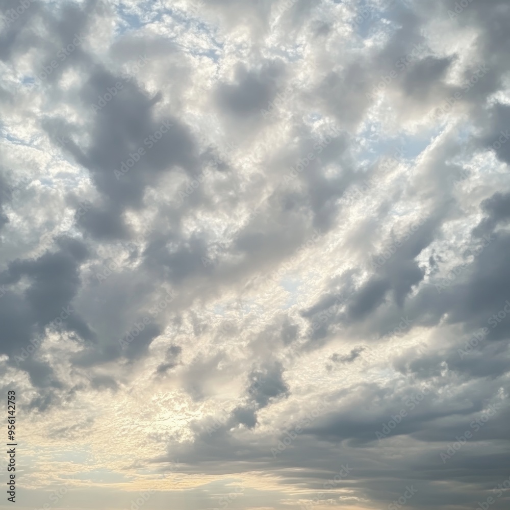 A cloudy sky with sun rays peeking through the clouds. A cloudy sky with sun rays peeking through the clouds.