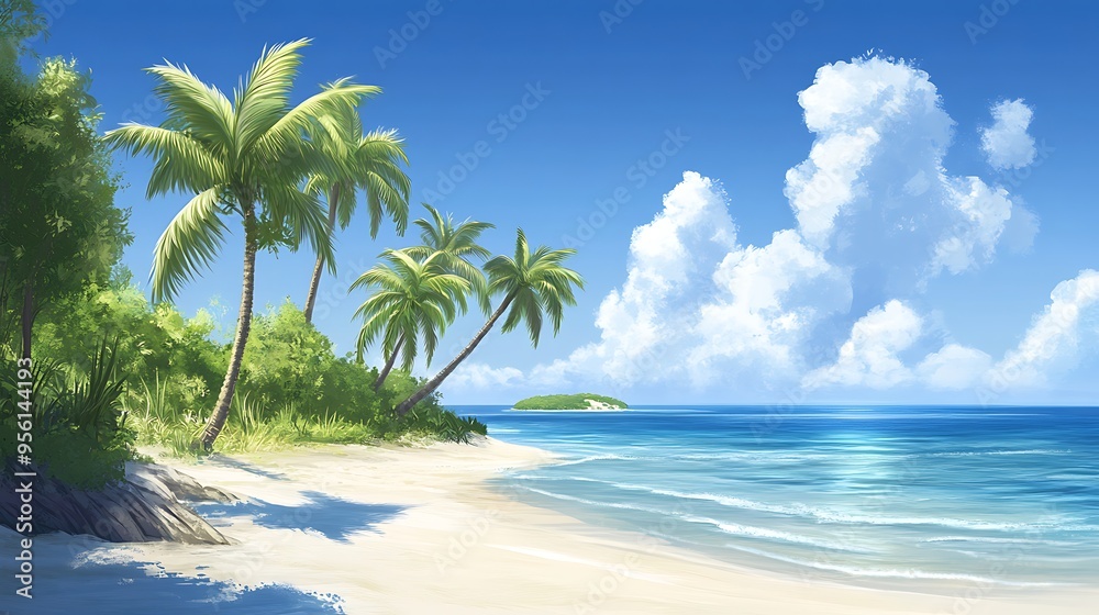 Tropical Beach Paradise with Palm Trees and Blue Sky Tropical Beach Paradise with Palm Trees and Blue Sky