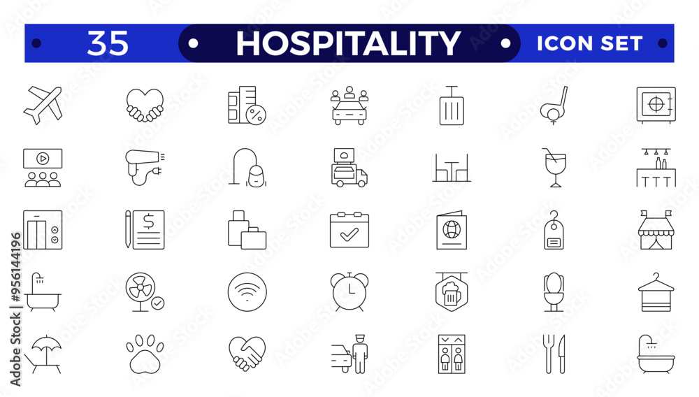 Set of outline icons related to the hospitality industry. Travel set. Summer vacations and holiday symbol vector illustration. traveling tourism elements. Set of outline icons related to the hospitality industry. Travel set. Summer vacations and holiday symbol vector illustration. traveling tourism elements.