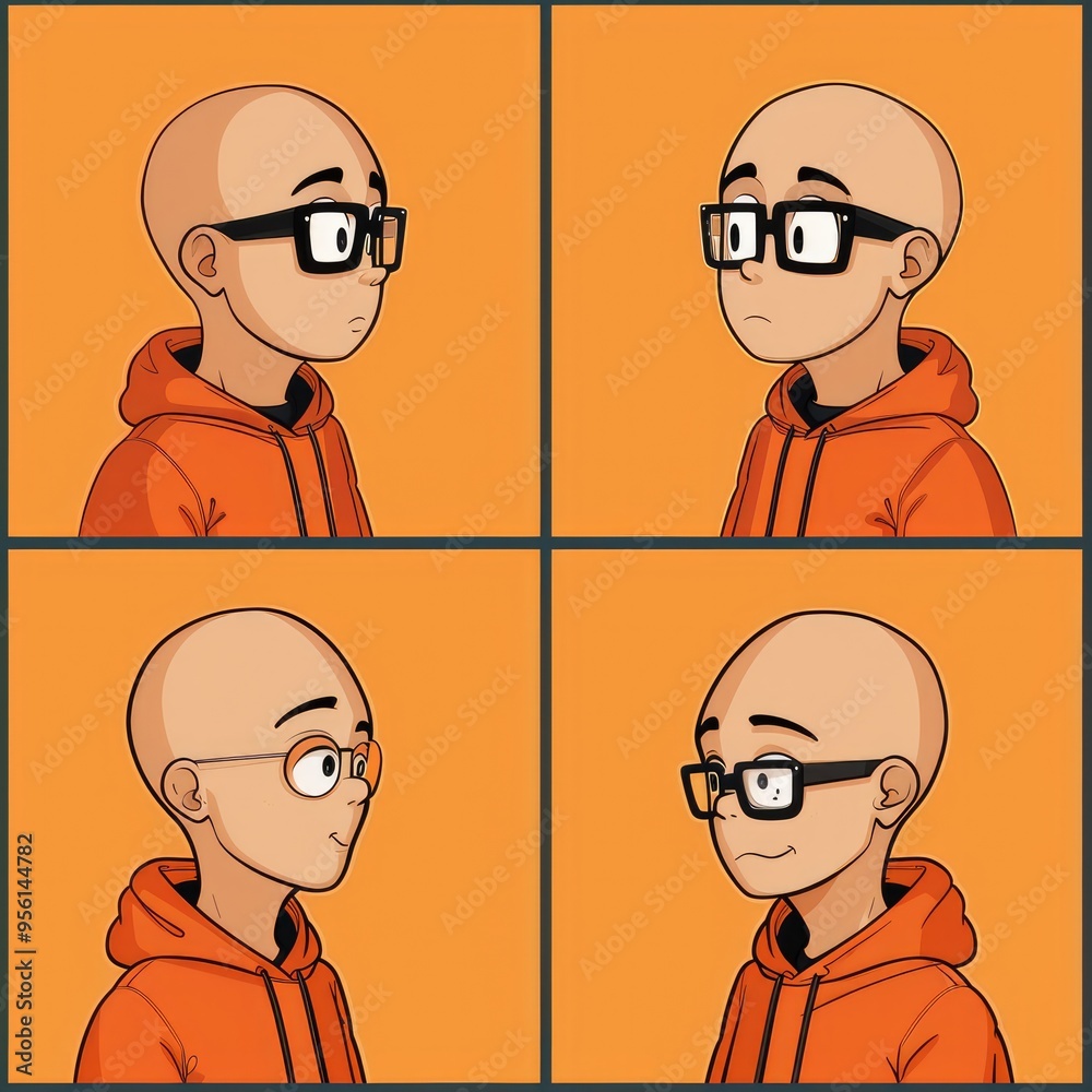 Fototapeta premium Four Portraits of a Bald Man with Glasses