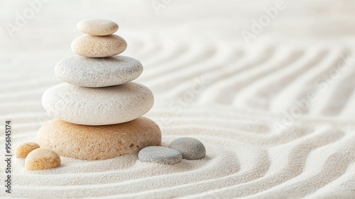 Hand-etched stone in a Zen garden, natural textures, muted colors, tranquil setting, artisanal detail