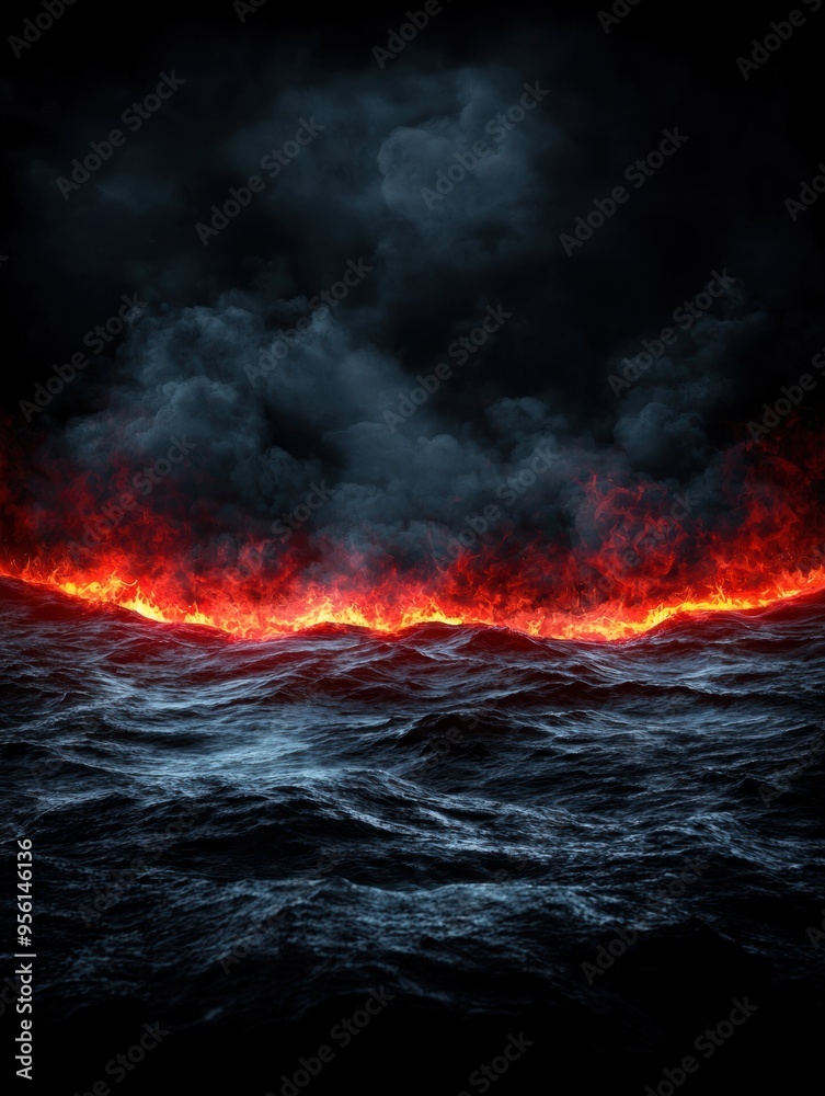 Fototapeta premium Raging inferno over dark stormy ocean