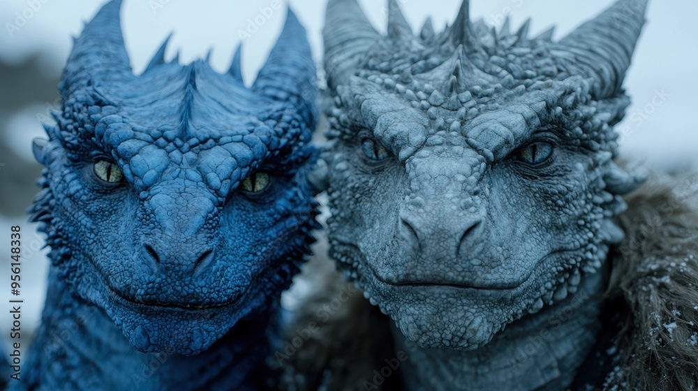 Fierce fantasy dragon creatures with glowing eyes Fierce fantasy dragon creatures with glowing eyes