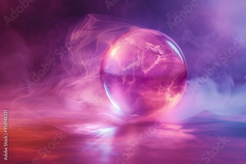 A purple sphere is floating in a purple liquid