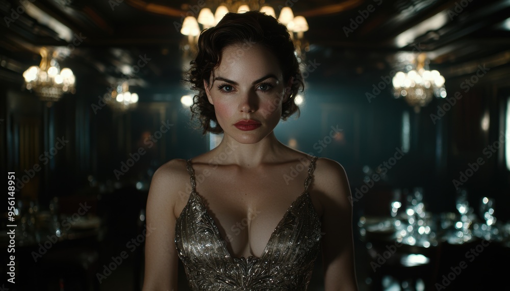 glamorous woman in sparkling dress