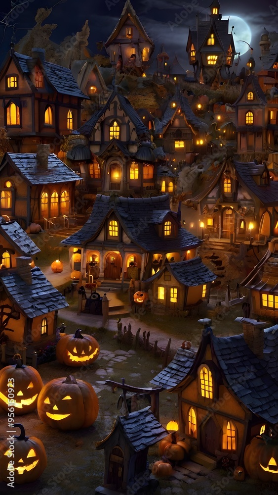 Fototapeta premium Halloween Village in a Creepy Ambiance
