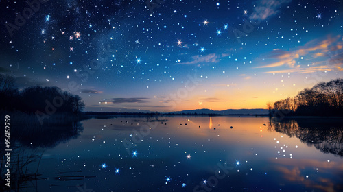 Celestial Reflections: Zodiac Constellations Mirrored on a Tranquil Lake