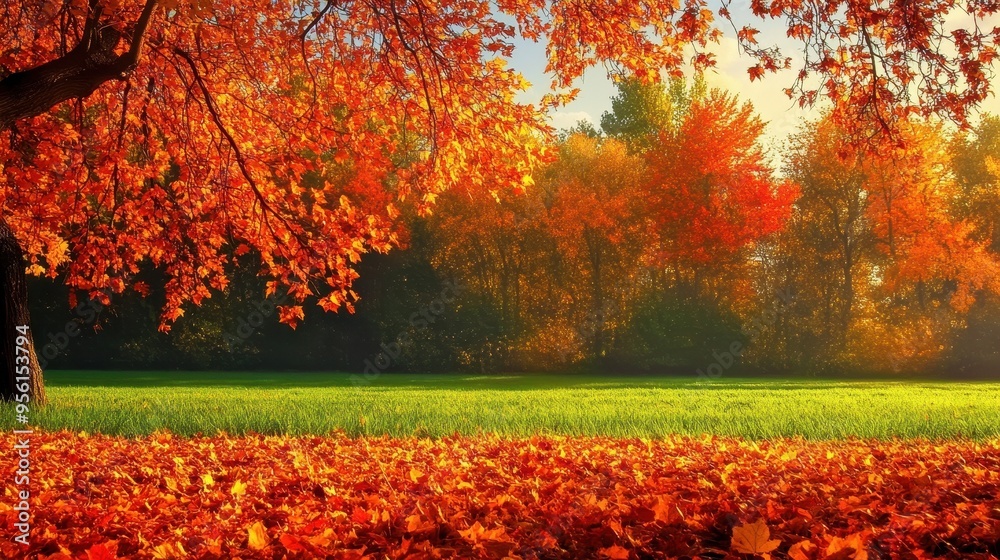 A park ablaze with the colors of fall, with the rich hues of the leaves contrasting against the green grass below --ar 16:9 --v 6.1 Job ID: 8028fee6-1b3d-4fc6-95ec-aeebbbf4e70a A park ablaze with the colors of fall, with the rich hues of the leaves contrasting against the green grass below --ar 16:9 --v 6.1 Job ID: 8028fee6-1b3d-4fc6-95ec-aeebbbf4e70a