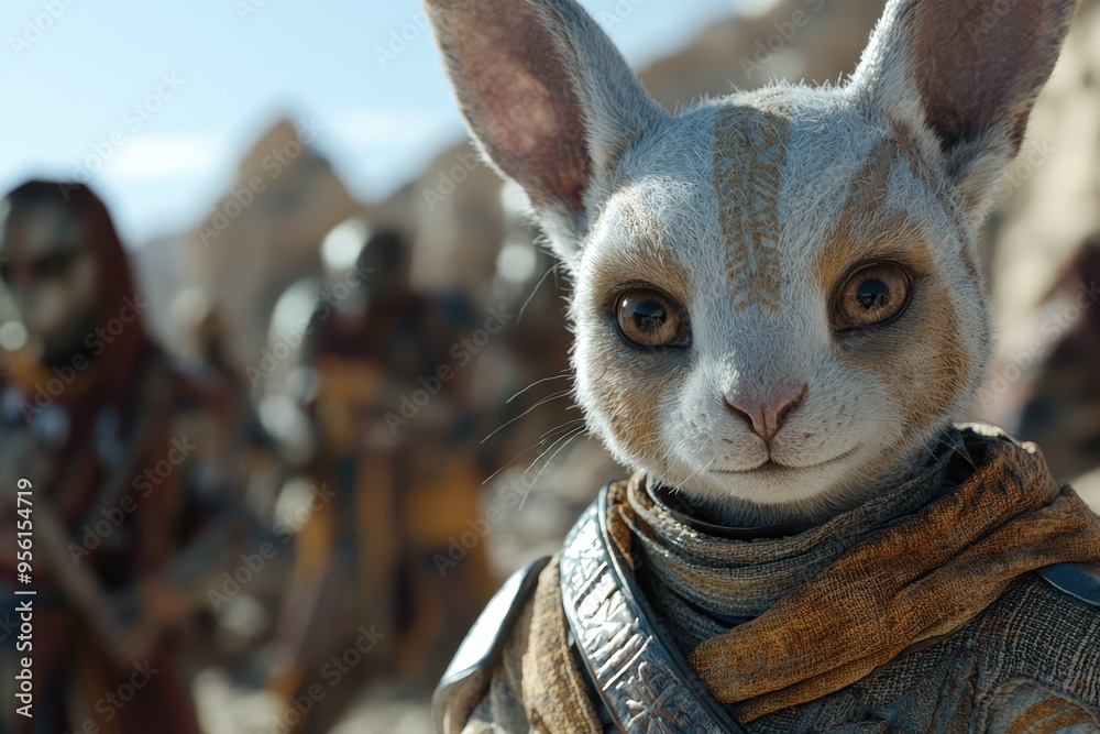 Fototapeta premium close-up portrait of a curious rabbit wearing a scarf