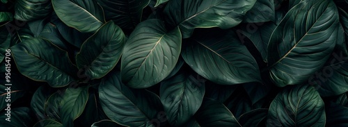 A close up of green leaves with a dark background