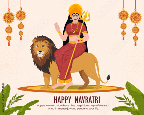 indian god durga in happy durga puja subh navratri garland decoration