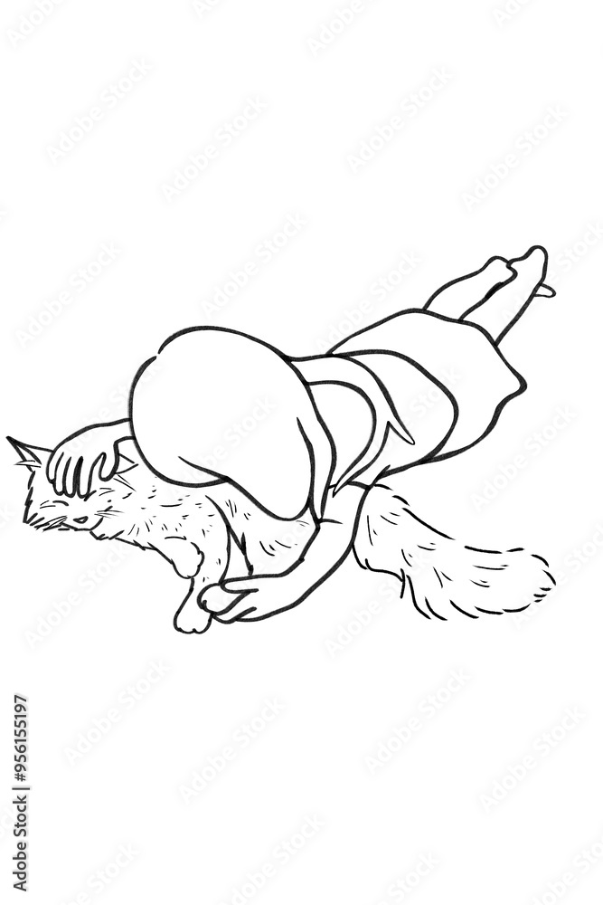 Siberian cat illustration line drawing