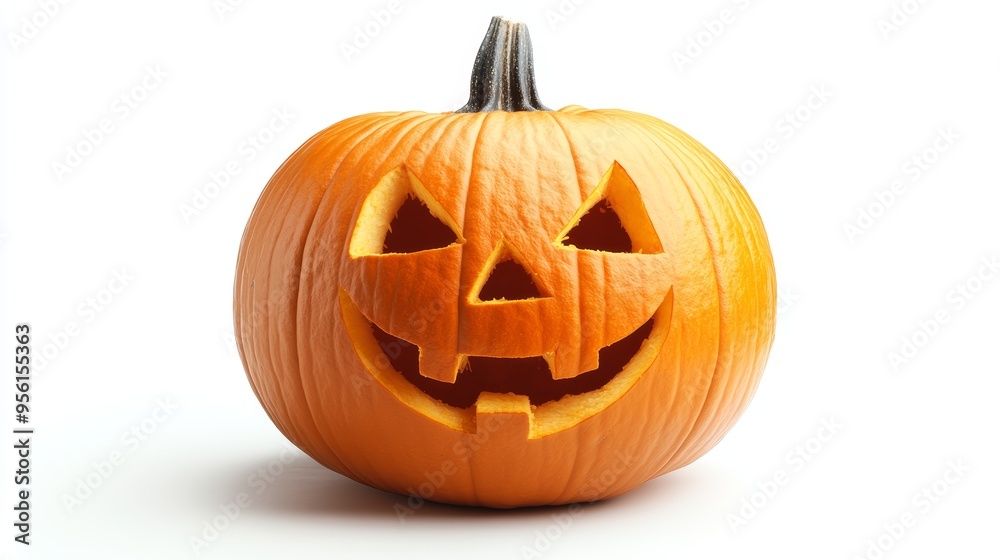 Carved Halloween Pumpkin with Smiling Face Isolated on White Background Carved Halloween Pumpkin with Smiling Face Isolated on White Background